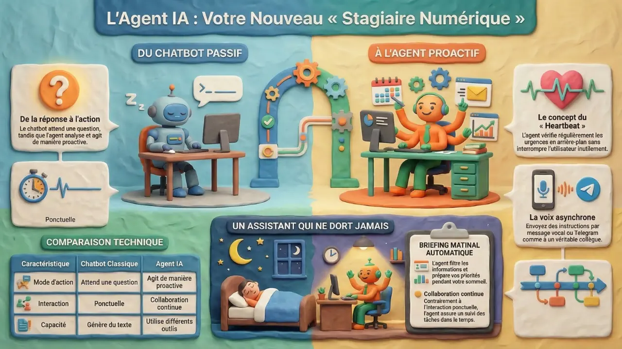 Infographie — Agent IA : l’IA qui travaille pendant que vous dormez (OpenClaw épisode 2)