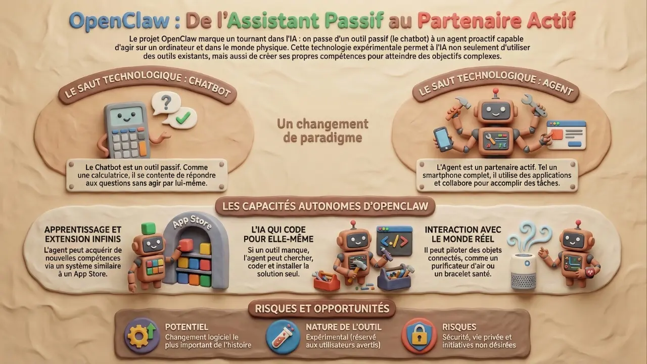 Infographie — Agent IA : quand l’intelligence artificielle apprend et crée ses propres outils (Openclaw Episode 3)