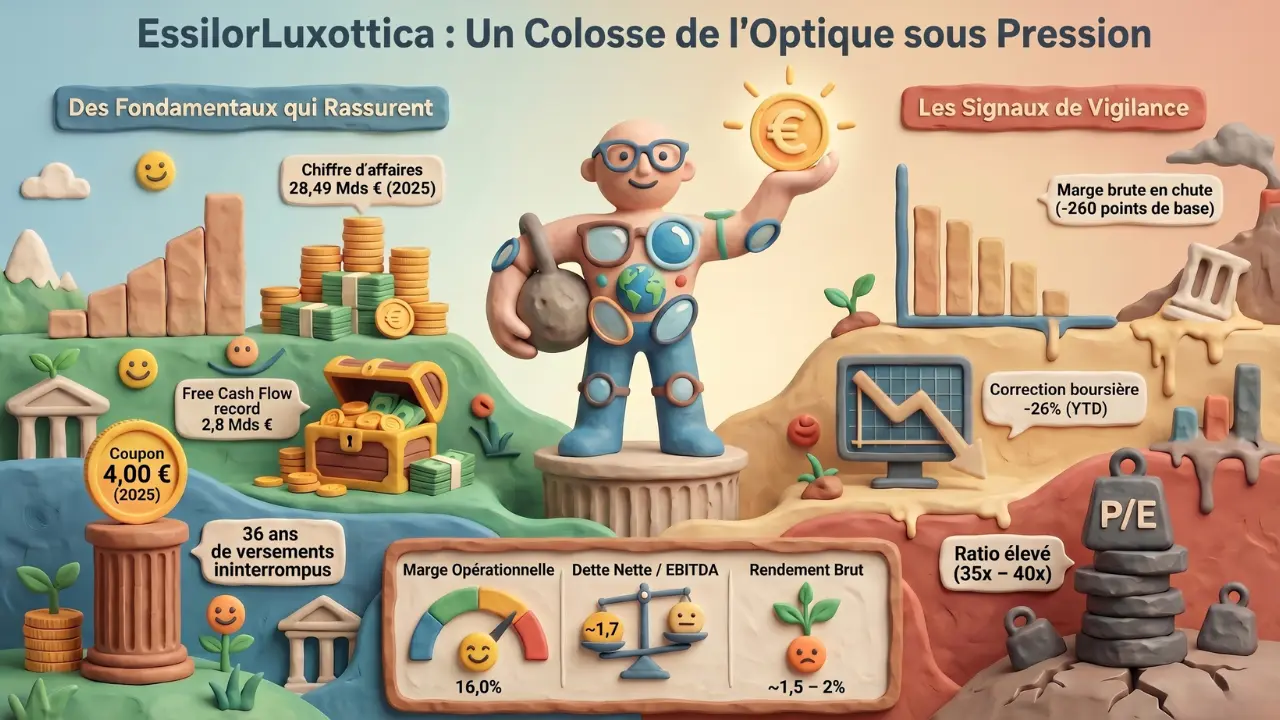 Infographie — EssilorLuxottica : analyse complète d’une valeur de qualité sous pression en 2026