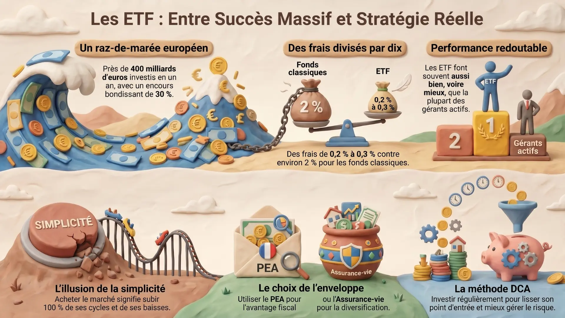 Infographie — ETF en plein boom, marchés hésitants — Hebdo Bourse semaine du 25 avril 2026