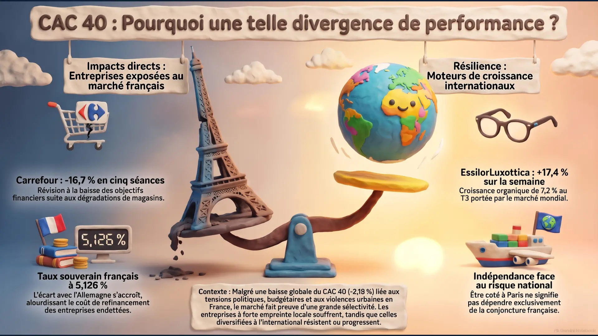 Infographie — Hebdo Bourse du 24 octobre 2026 : risque France et résultats contrastés