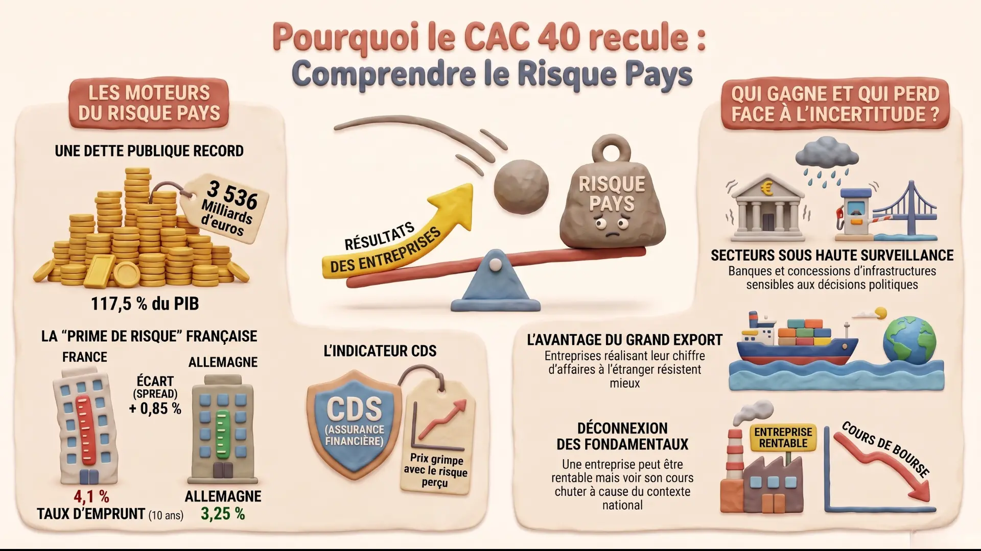 Infographie — Hebdo Bourse du 29 août 2026 : pourquoi le risque politique pèse sur le CAC 40