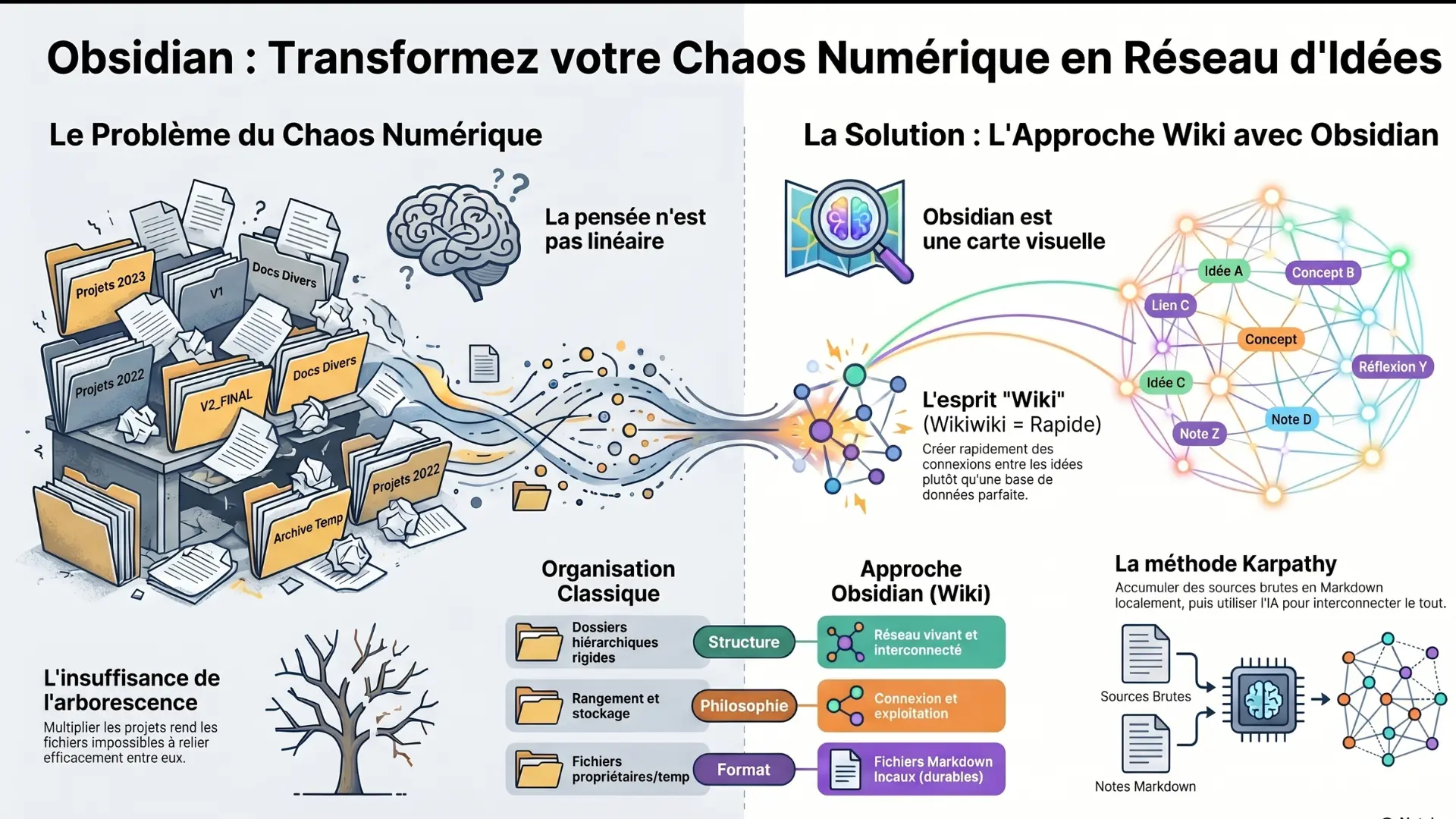 Infographie — Le grand ménage numérique : reprendre le contrôle de ses projets avec Obsidian, un dashboard et l'IA