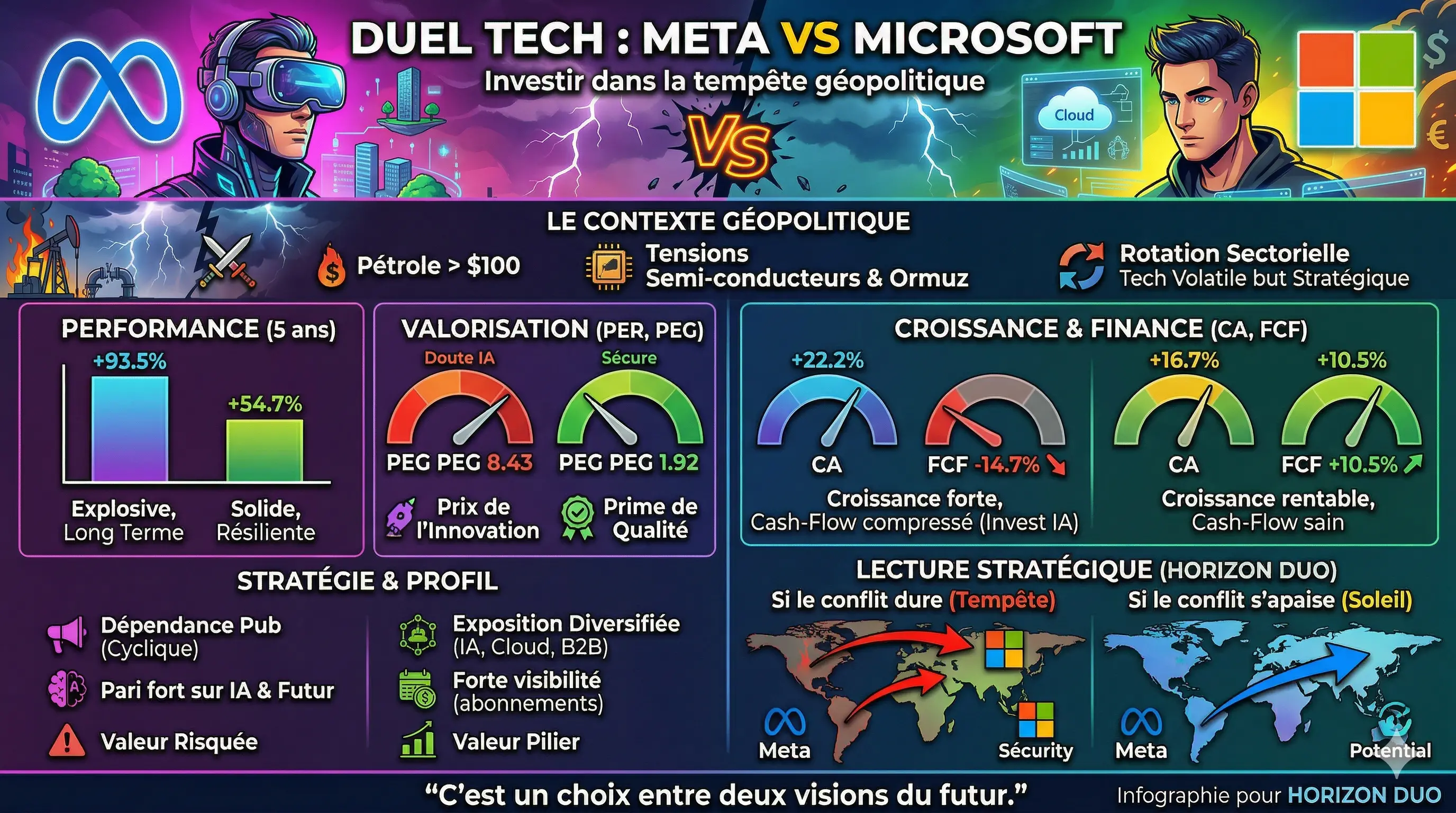 Infographie — Meta vs Microsoft : quelle action acheter en mars 2026 en pleine crise des marchés ?