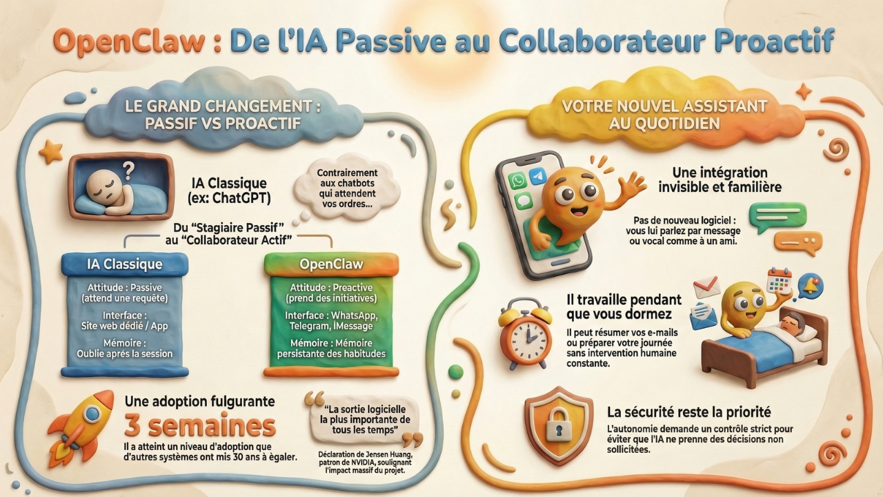 Infographie — OpenClaw : l’agent IA qui transforme le chatbot en assistant autonome