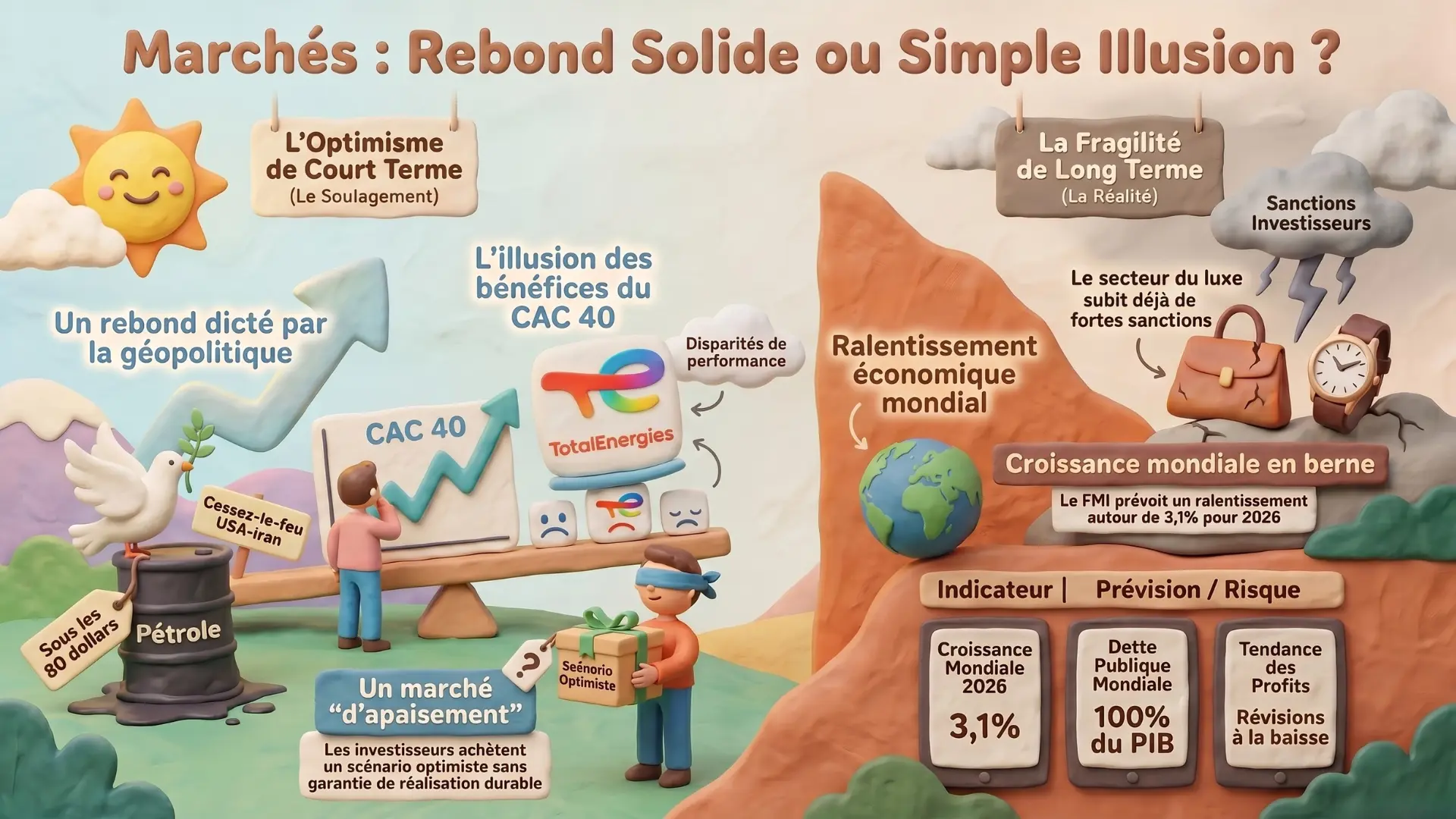 Infographie — Pétrole en baisse, marchés en hausse : faut-il y croire ? — Hebdo Bourse avril 2026